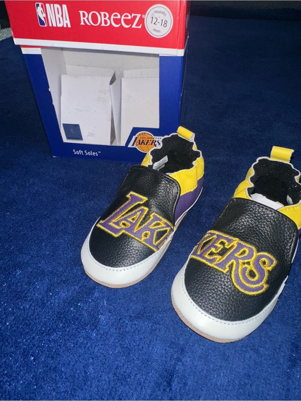 Robeez NBA LA Lakers Logo Soft Soles Baby Slip On Crib Shoes Size 12-18 NEW